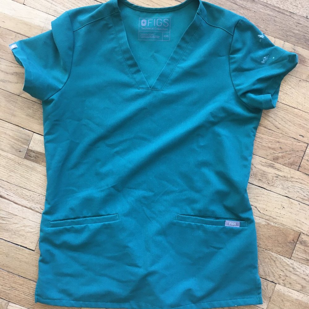 Figs Hunter Green Casma Scrub Top XS Used